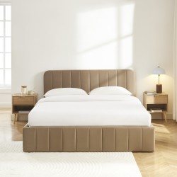 Lit coffre SIMI velours marron 160x200 sommier inclus