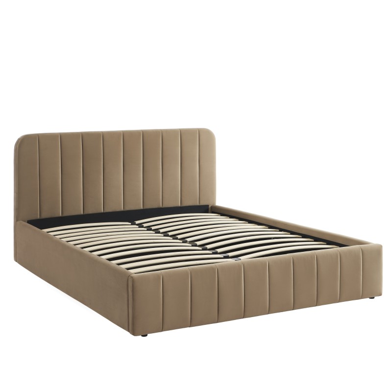 Lit coffre SIMI velours marron 160x200 sommier inclus