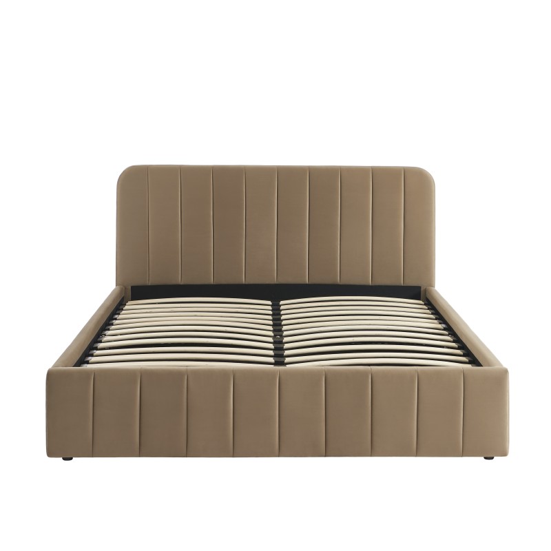 Lit coffre SIMI velours marron 160x200 sommier inclus