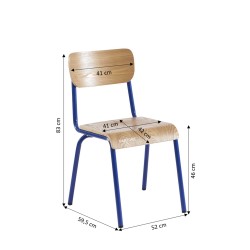 Lot de 2 chaises PANTONE bleu électrique et placage frêne pieds métal