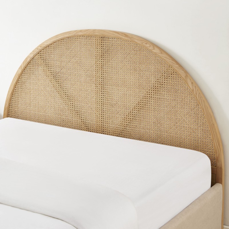 Lit coffre TSUKI velours beige sable cannage 160x200 sommier inclus