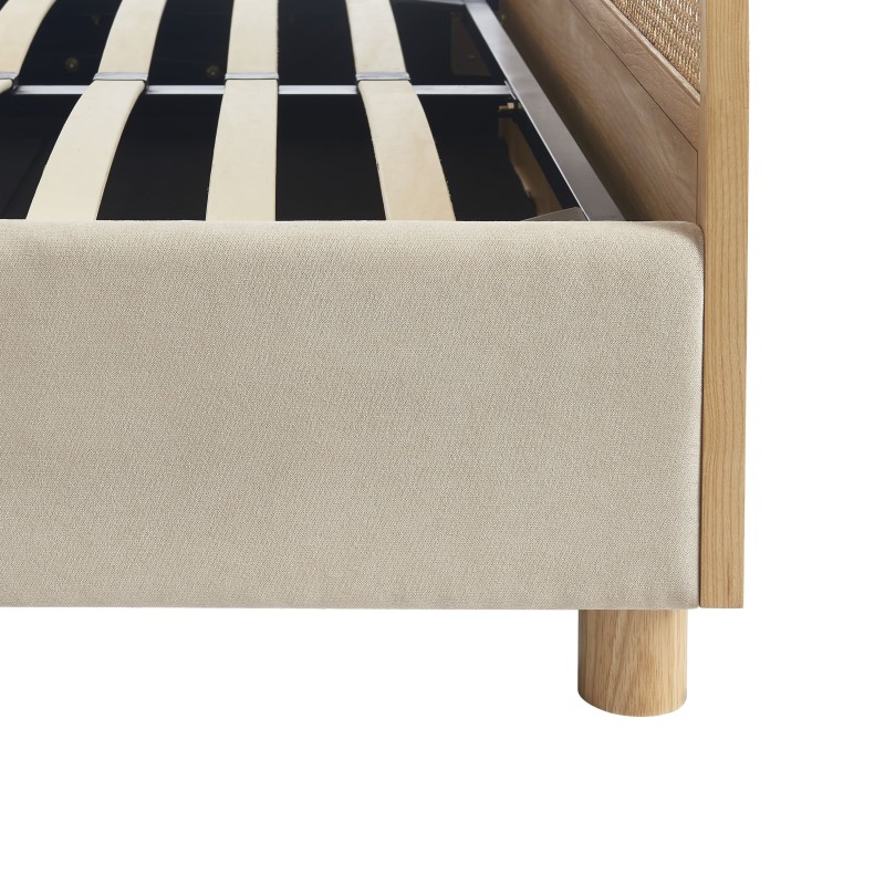 Lit coffre TSUKI velours beige sable cannage 160x200 sommier inclus