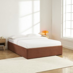 Lit coffre MARCY tissu chenille terracotta 140x190 sommier inclus