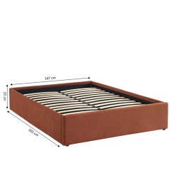 Lit coffre MARCY tissu chenille terracotta 140x190 sommier inclus