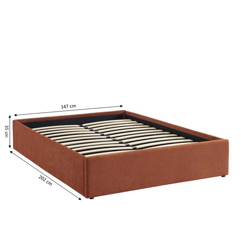 Lit coffre MARCY tissu chenille terracotta 140x190 sommier inclus