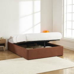 Lit coffre MARCY tissu chenille terracotta 140x190 sommier inclus