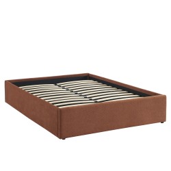 Lit coffre MARCY tissu chenille terracotta 140x190 sommier inclus