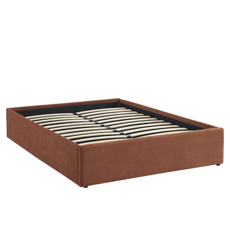 Lit coffre MARCY tissu chenille terracotta 140x190 sommier inclus
