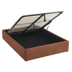 Lit coffre MARCY tissu chenille terracotta 140x190 sommier inclus