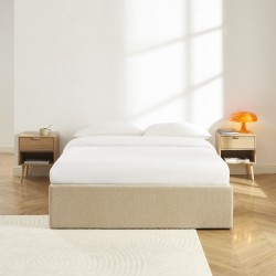 Lit coffre MARCY tissu chenille grege 140x190 sommier inclus