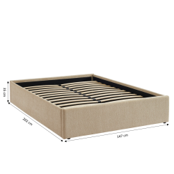 Lit coffre MARCY tissu chenille grege 140x190 sommier inclus