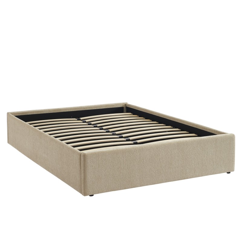 Lit coffre MARCY tissu chenille grege 140x190 sommier inclus