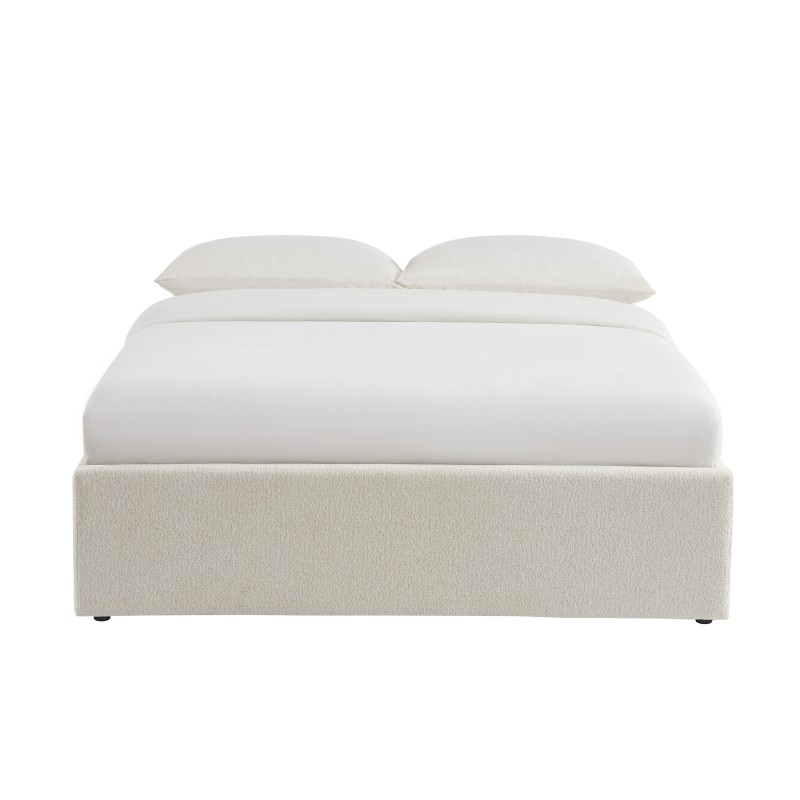 Lit coffre MARCY tissu chenille beige 140x190 sommier inclus