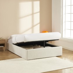 Lit coffre MARCY tissu chenille beige 140x190 sommier inclus