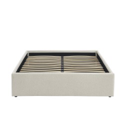 Lit coffre MARCY tissu chenille beige 140x190 sommier inclus