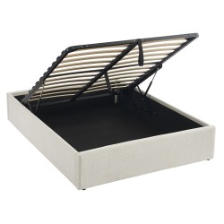 Lit coffre MARCY tissu chenille beige 140x190 sommier inclus