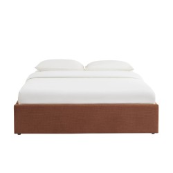 Lit coffre MARCY tissu chenille terracotta 160x200 sommier inclus