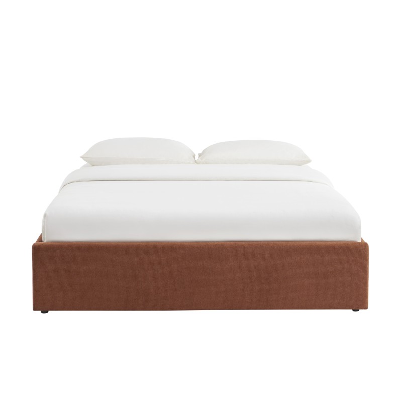 Lit coffre MARCY tissu chenille terracotta 160x200 sommier inclus