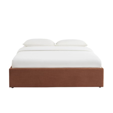Lit coffre MARCY tissu chenille terracotta 160x200 sommier inclus