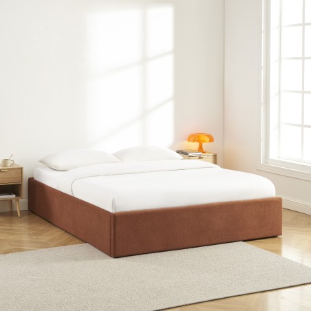Lit coffre MARCY tissu chenille terracotta 160x200 sommier inclus