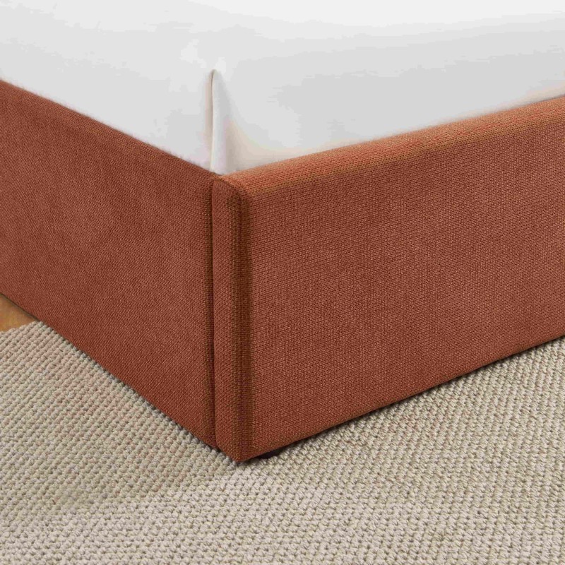 Lit coffre MARCY tissu chenille terracotta 160x200 sommier inclus