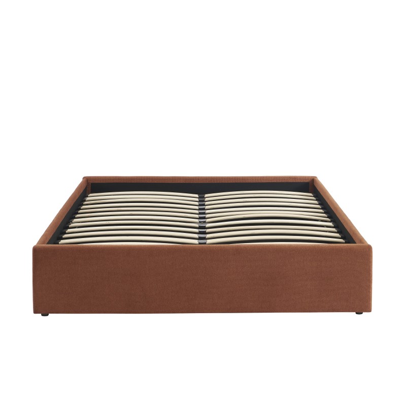 Lit coffre MARCY tissu chenille terracotta 160x200 sommier inclus