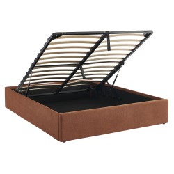 Lit coffre MARCY tissu chenille terracotta 160x200 sommier inclus