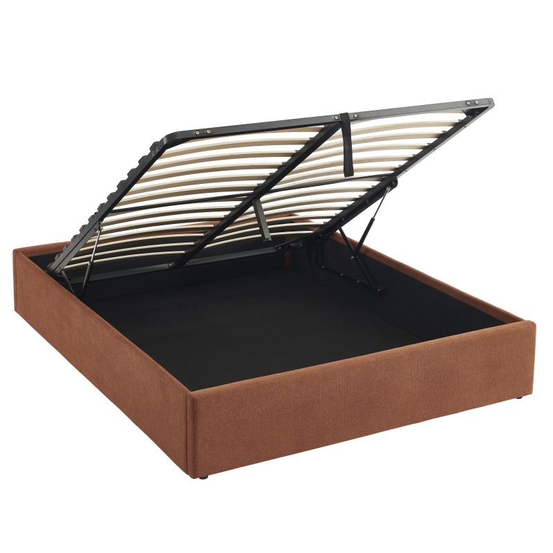 Lit coffre MARCY tissu chenille terracotta 160x200 sommier inclus
