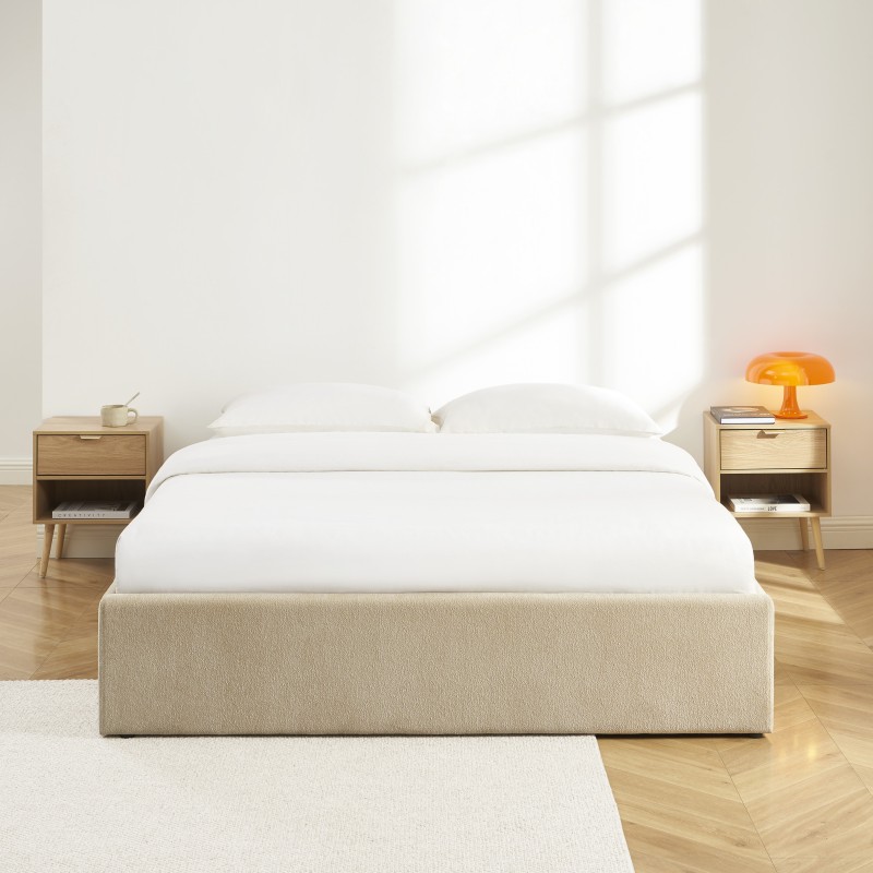 Lit coffre MARCY tissu chenille grege 160x200 sommier inclus