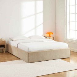 Lit coffre MARCY tissu chenille grege 160x200 sommier inclus