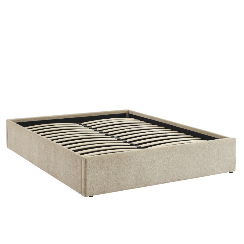 Lit coffre MARCY tissu chenille grege 160x200 sommier inclus