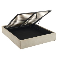Lit coffre MARCY tissu chenille grege 160x200 sommier inclus