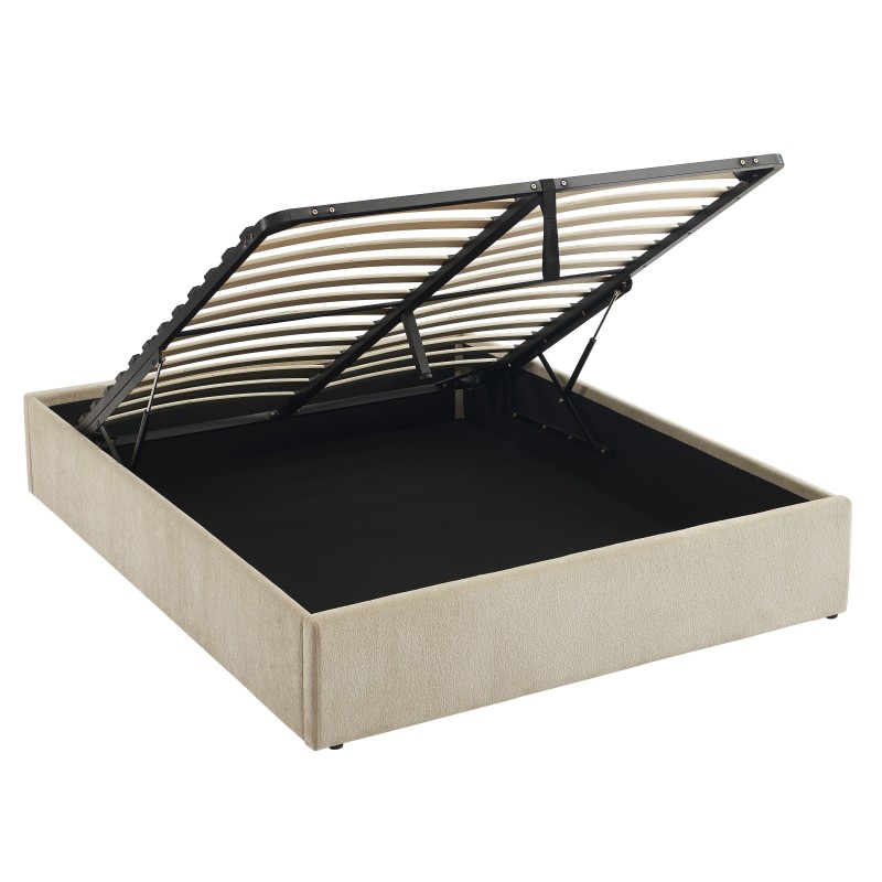 Lit coffre MARCY tissu chenille grege 160x200 sommier inclus