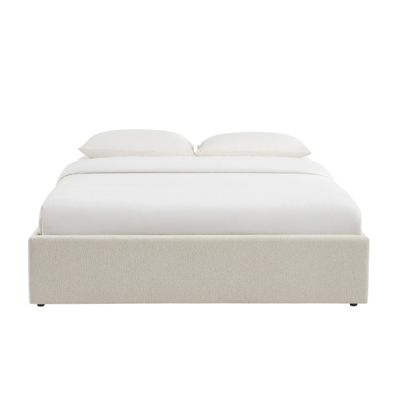 Lit coffre MARCY tissu chenille beige 160x200 sommier inclus