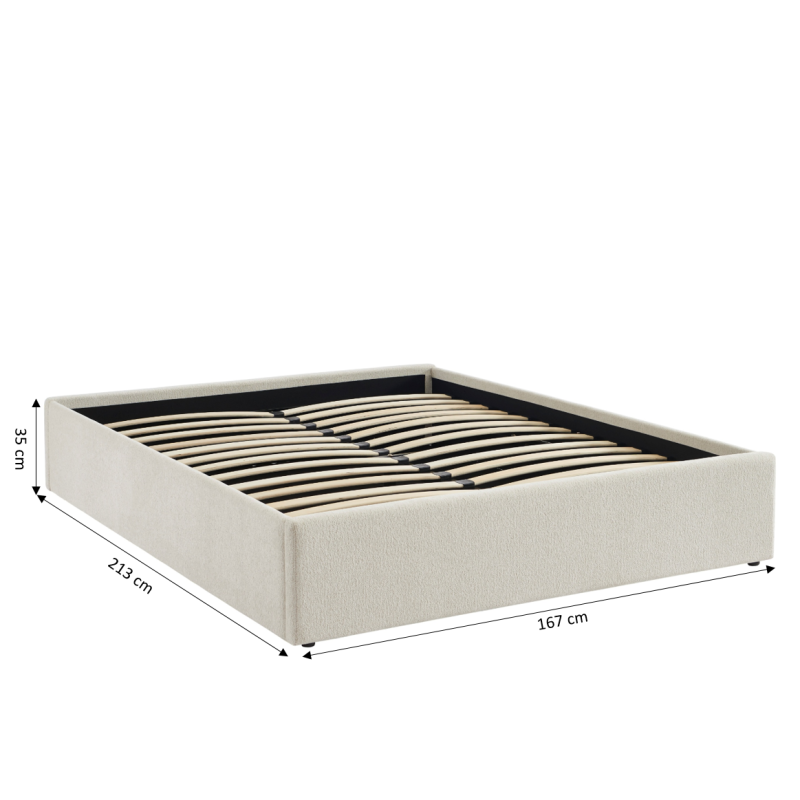 Lit coffre MARCY tissu chenille beige 160x200 sommier inclus