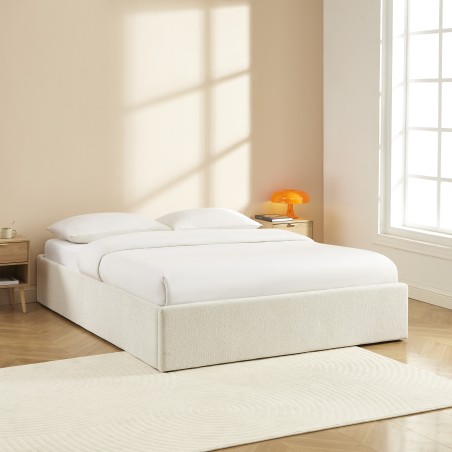 Lit coffre MARCY tissu chenille beige 160x200 sommier inclus