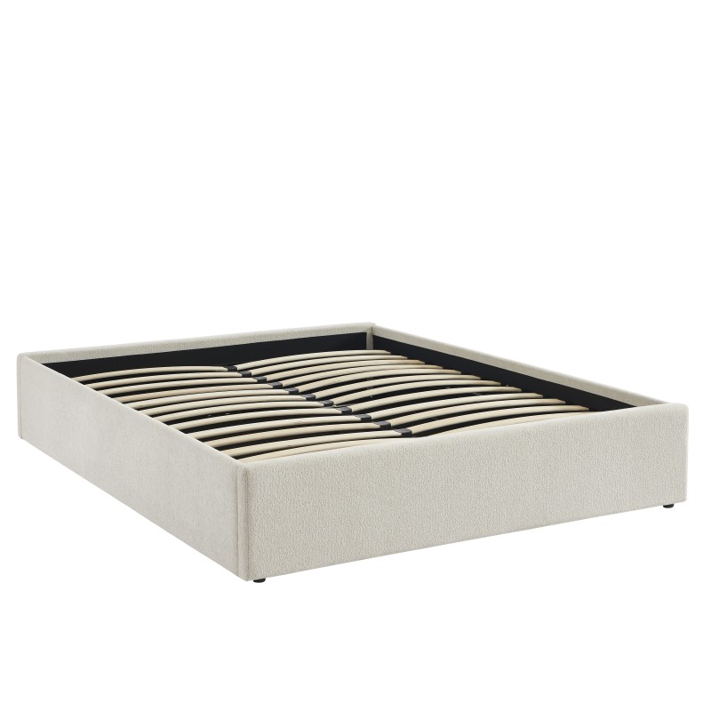 Lit coffre MARCY tissu chenille beige 160x200 sommier inclus