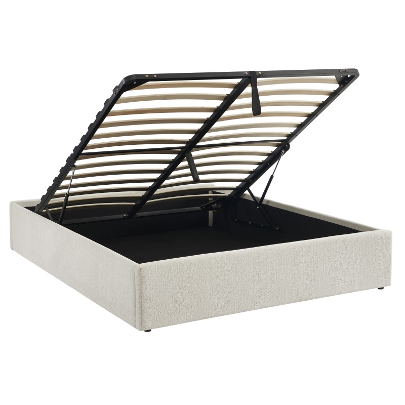 Lit coffre MARCY tissu chenille beige 160x200 sommier inclus