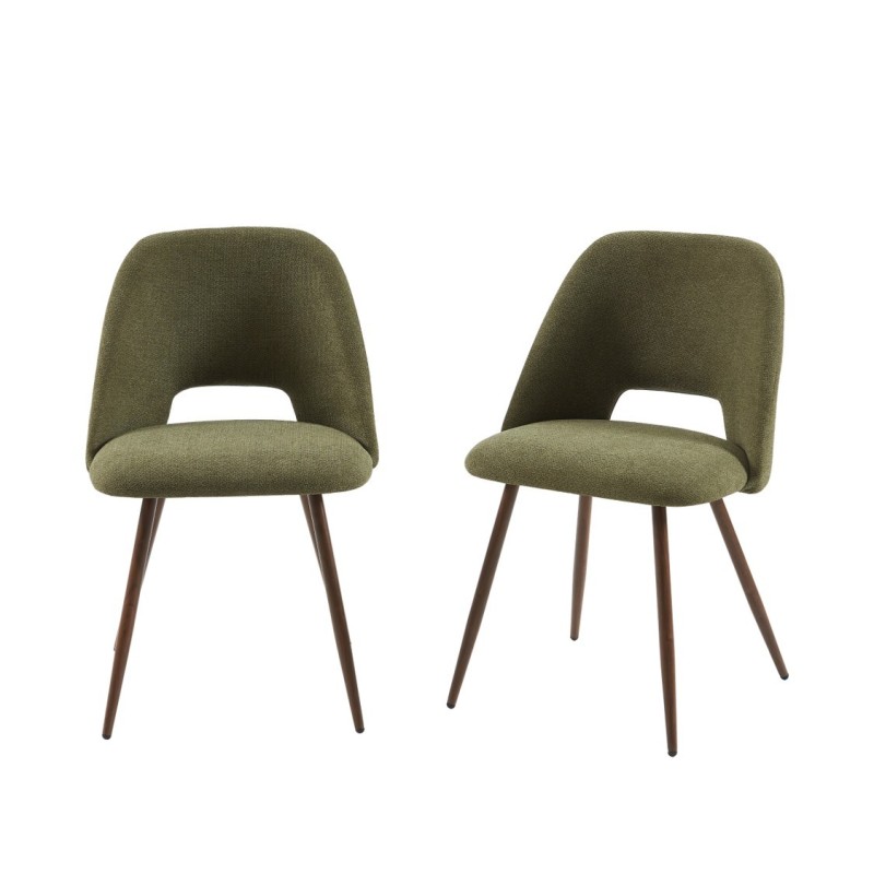 Lot de 2 chaises ELISABETH tissu vert pieds effet chêne