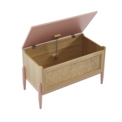 Coffre à jouet PABLO rose et cannage rotin