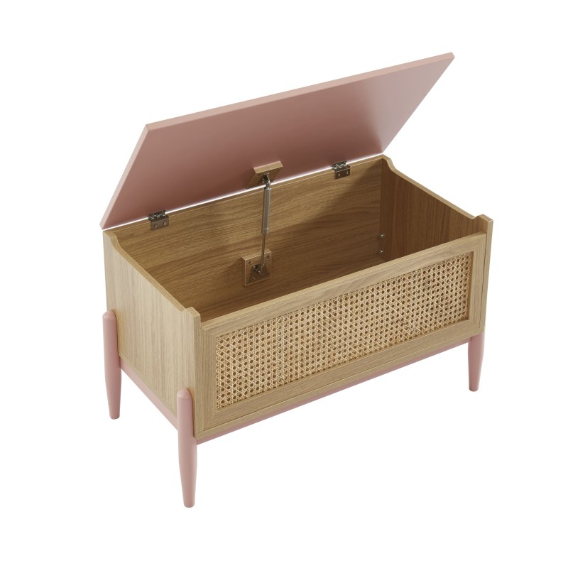 Coffre à jouet PABLO rose et cannage rotin