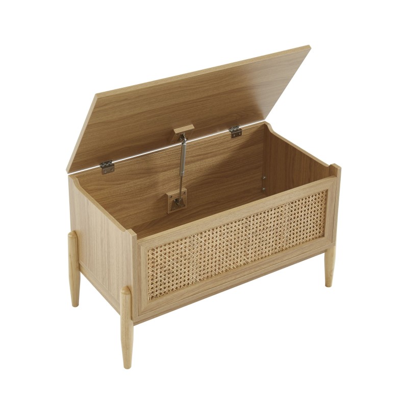 Coffre à jouet PABLO effet chêne et cannage rotin