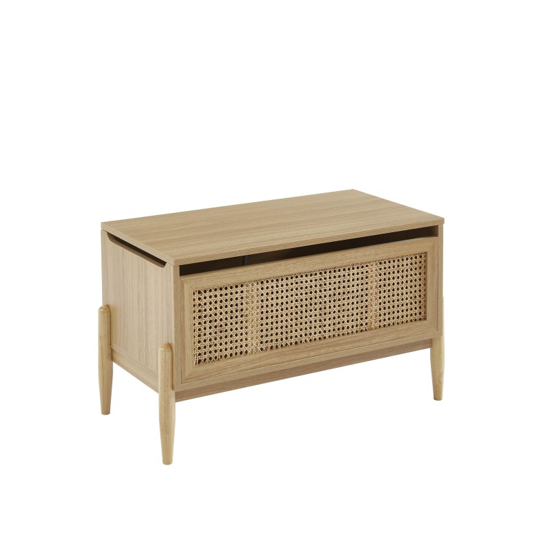 Coffre à jouet PABLO effet chêne et cannage rotin