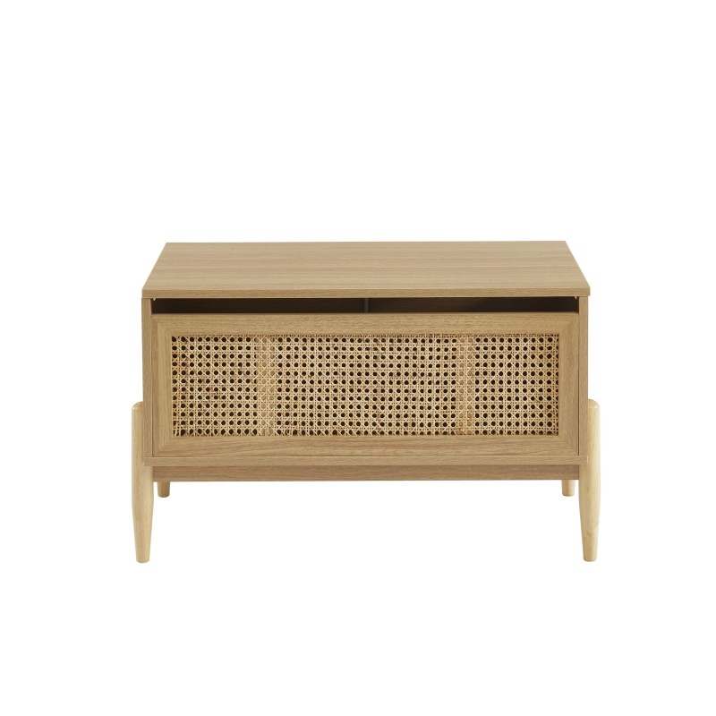 Coffre à jouet PABLO effet chêne et cannage rotin