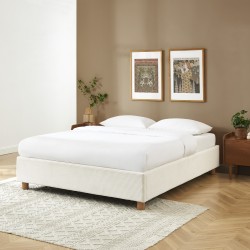 Lit coffre KORALL velours cotelé écru 160x200 sommier inclus