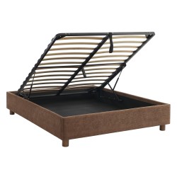 Lit coffre KORALL tissu bouclettes écru 160x200 sommier