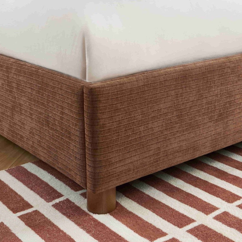 Lit coffre KORALL tissu bouclettes écru 160x200 sommier