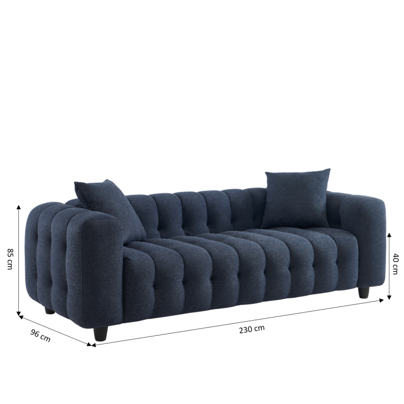 Canapé droit TOBI 3 places en tissu bleu