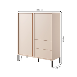 Buffet haut HULDA beige 2 portes 2 tiroirs 104cm