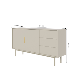 Buffet JONA coloris cachemire 2 portes 3 tiroirs 154cm